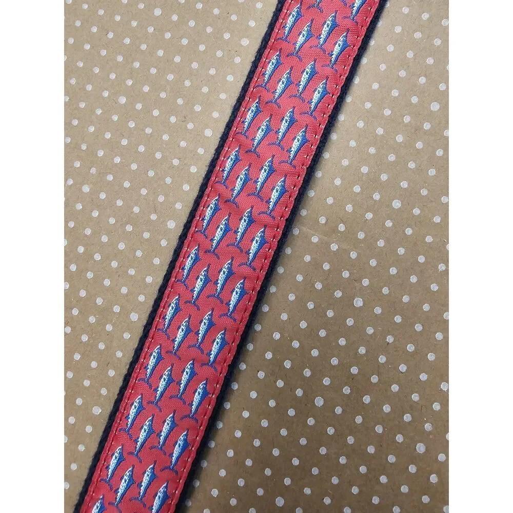 Leather Man LTD Essex CT USA Canvas Leather Fish Belt Mens Sz 32 Red Swordfish